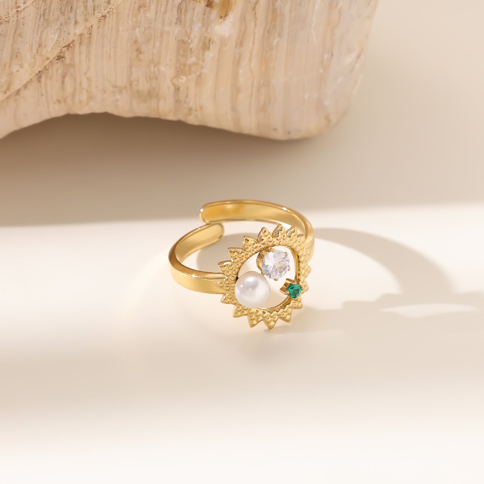 Wholesale Stainless steel gold-plated adjustable starfish flower ring