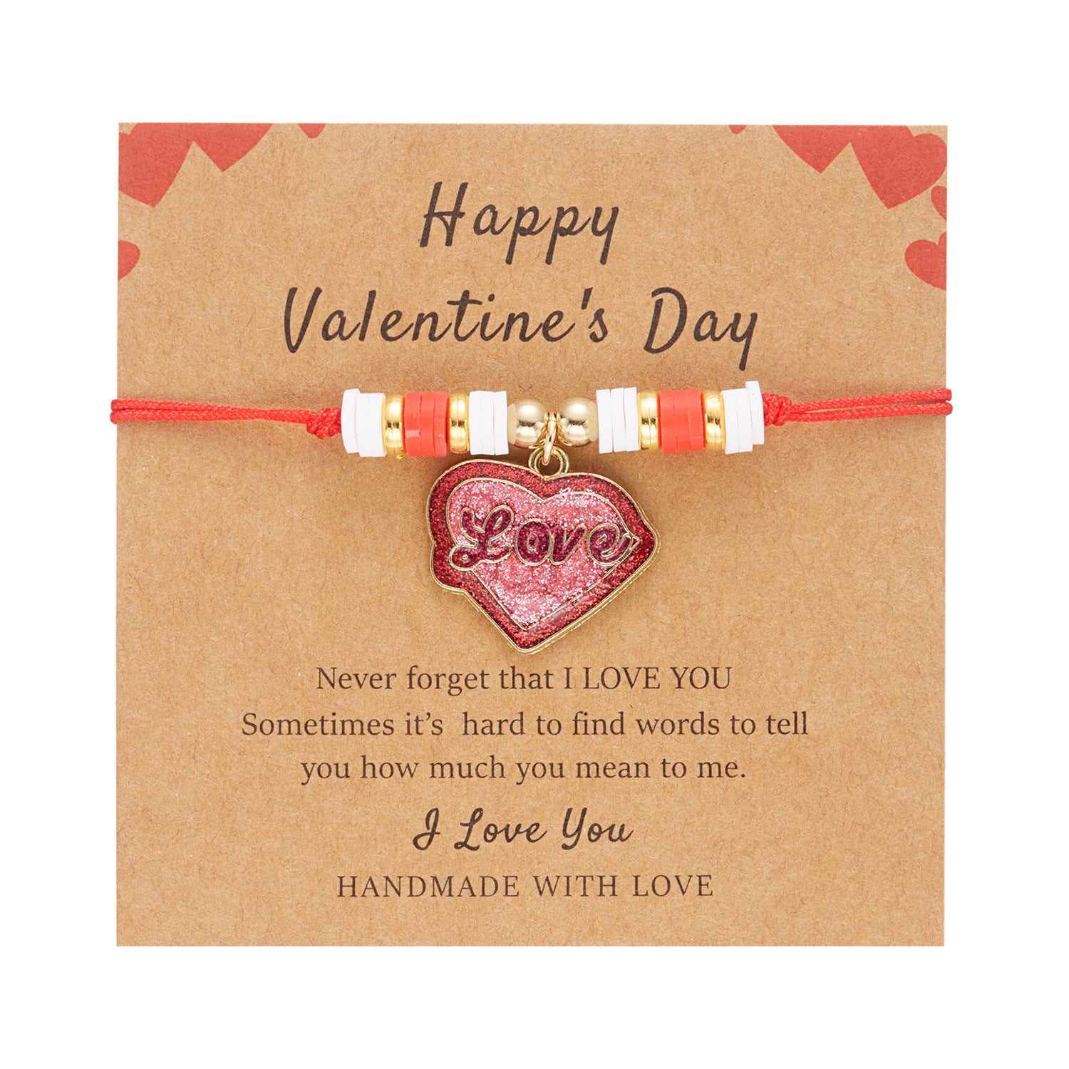 Wholesale Valentine' s Day  Pink Envelope Love Pendant Letter Love Braided Adjustable Bracelet