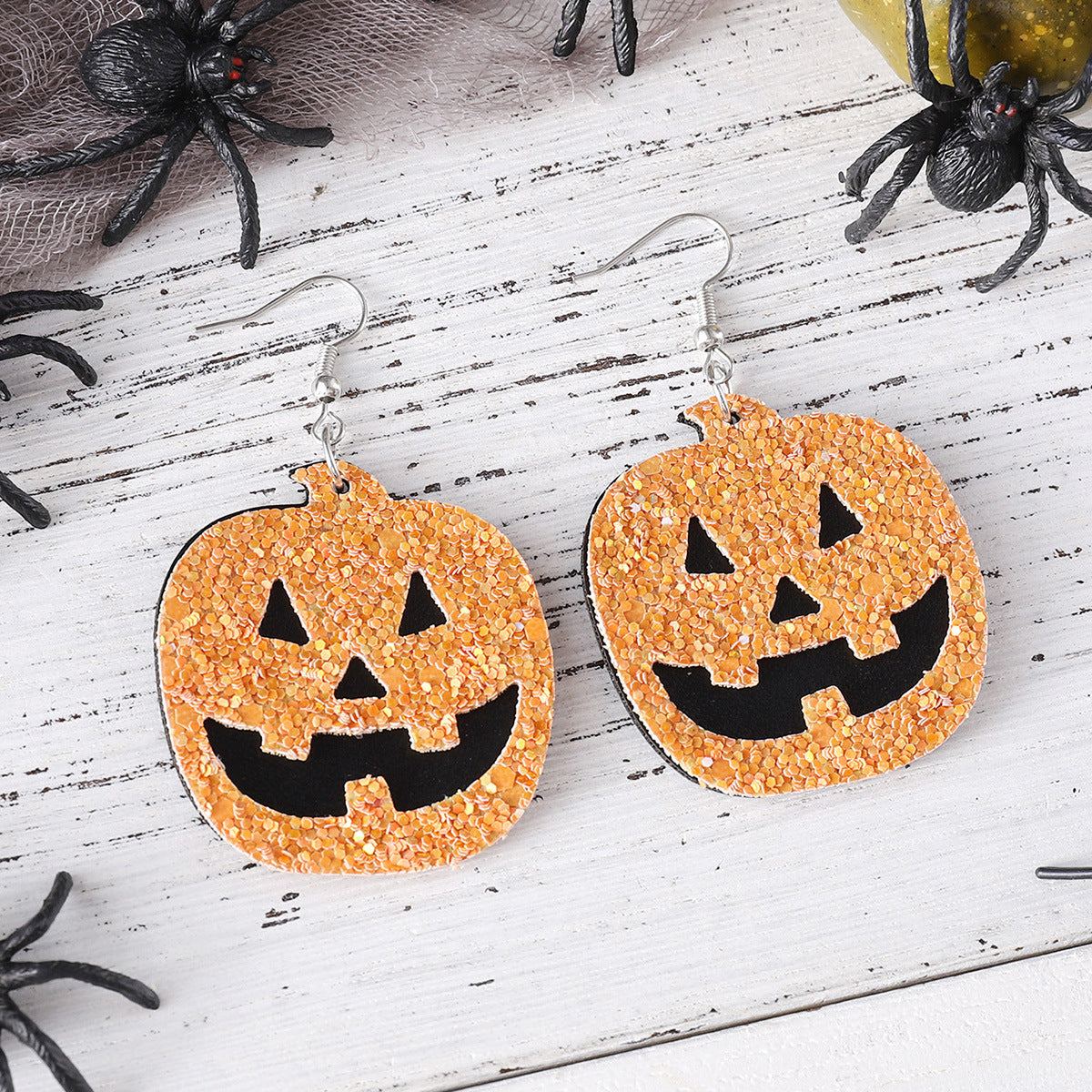 Wholesale Halloween grimace pumpkin sequins pendant earrings