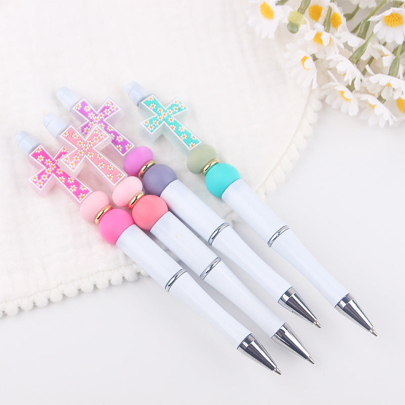 Wholesale  DIY Beaded Pen Creative Handmade Cross Silicone Beads Beaded Pen