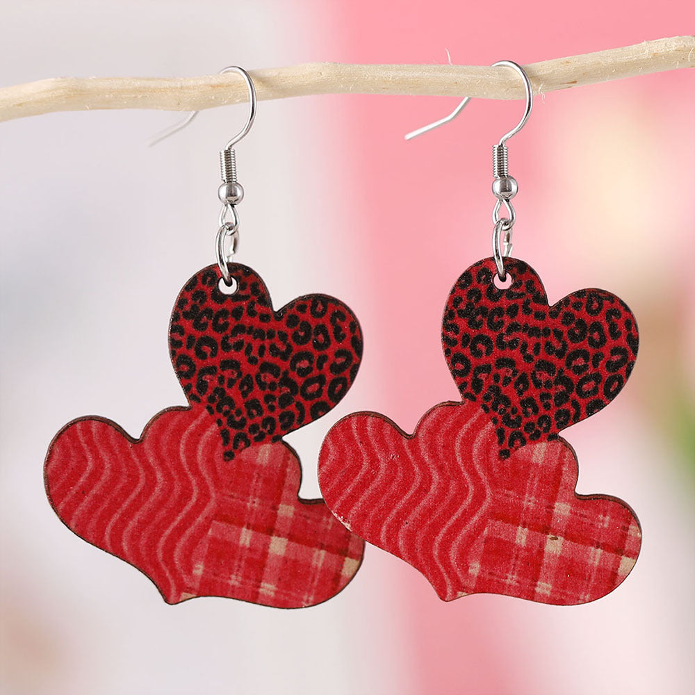 Wholesale  Valentine's Day Plaid Leopard Print Wave Dot Love Earrings
