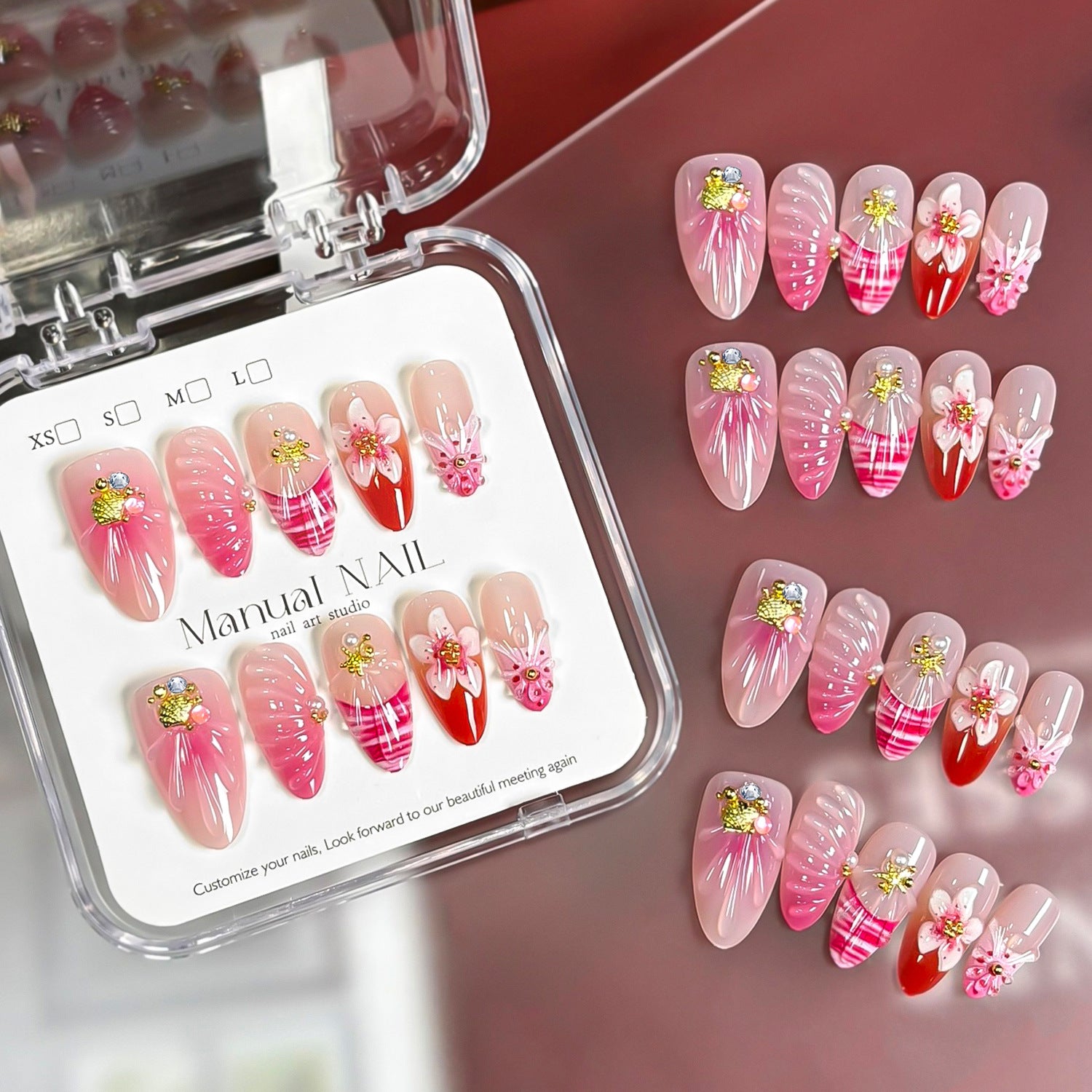 Wholesale 3D Cherry Blossom Almond Press On Nails 30Pcs Light Pink False Nails With Jelly Glue File Fashion Accessory For Gift Boutique Resale