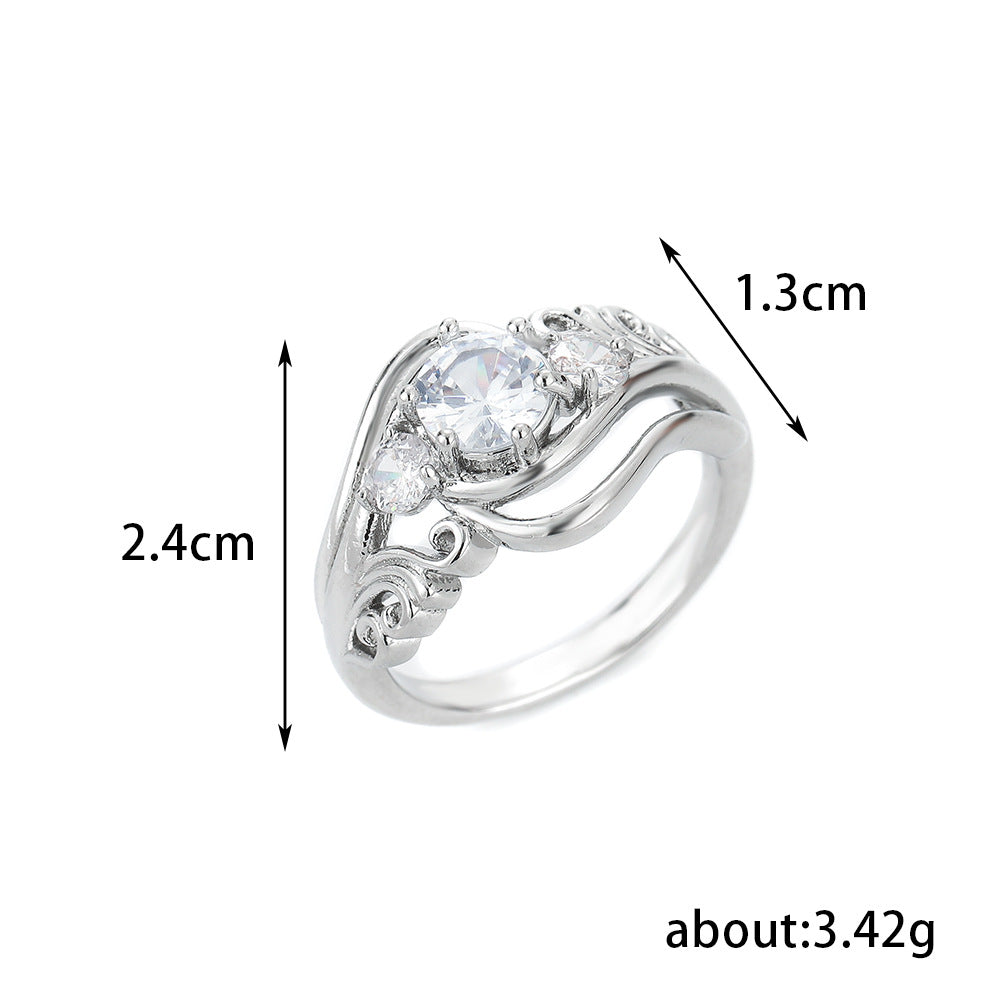 Wholesale Hollow carved copper inlaid with colored zircon retro ring