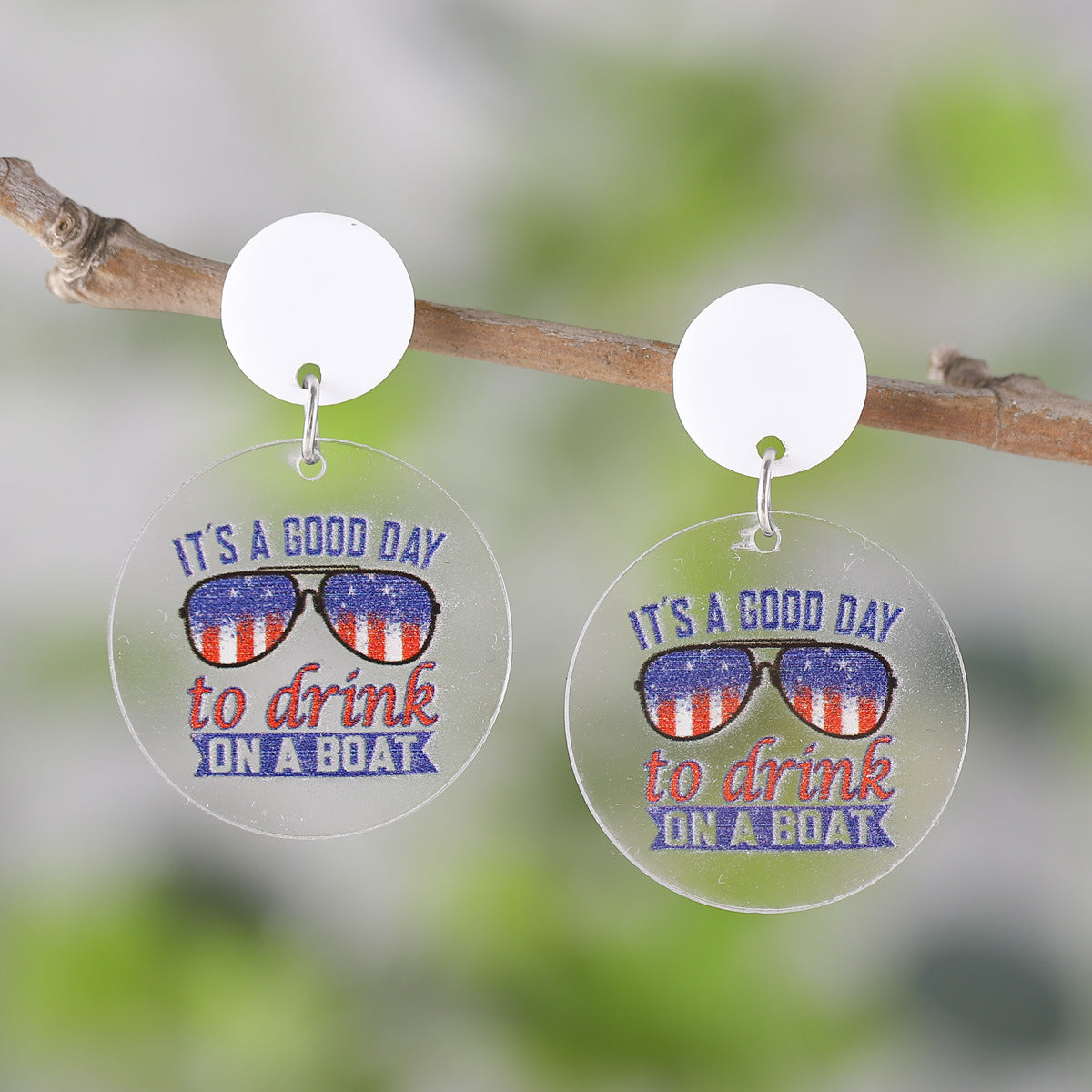 Wholesale of American Independence Day Droplet Wings, Flag Glasses, Acrylic Double Sided Earrings ACC-ES-ChuLian013