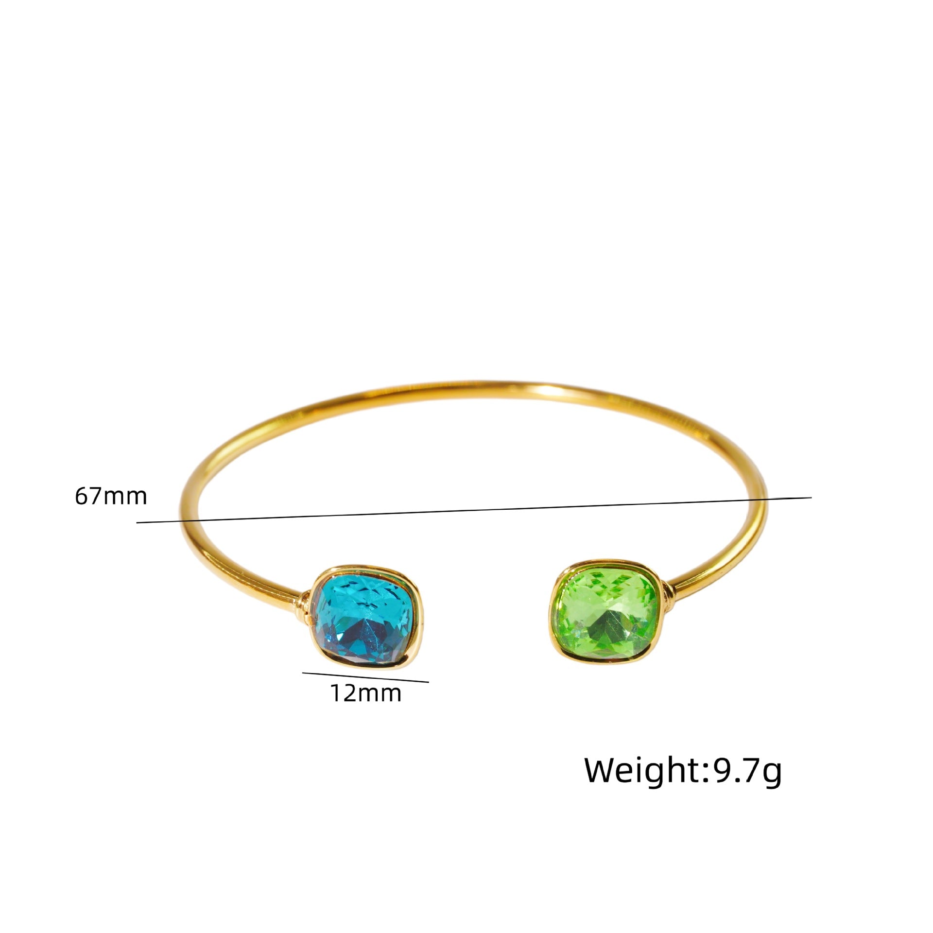 Wholesale Modern Minimalist Double Gemstone Inlaid Stainless Steel Open Bracelet Fashion Accessory Boutique Resale Gift