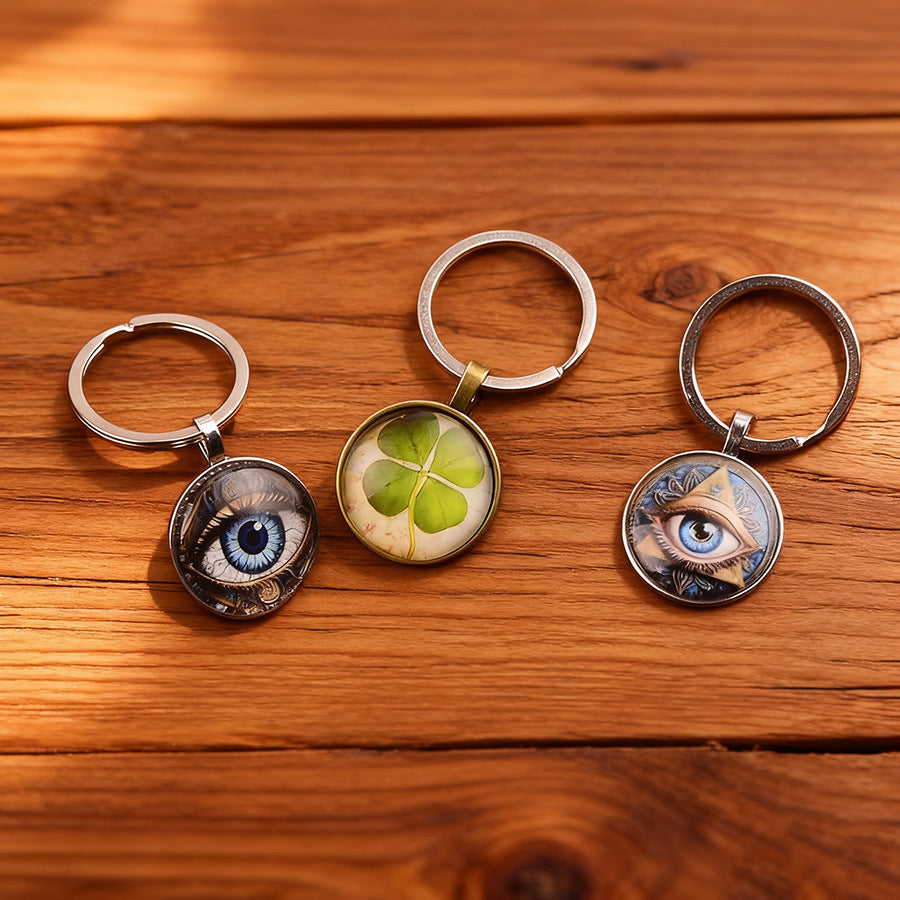 Wholesale Trendy Alloy Mysterious Eye Clover Keychain Pendant Men S European American Style Fashion Accessory Boutique Resale