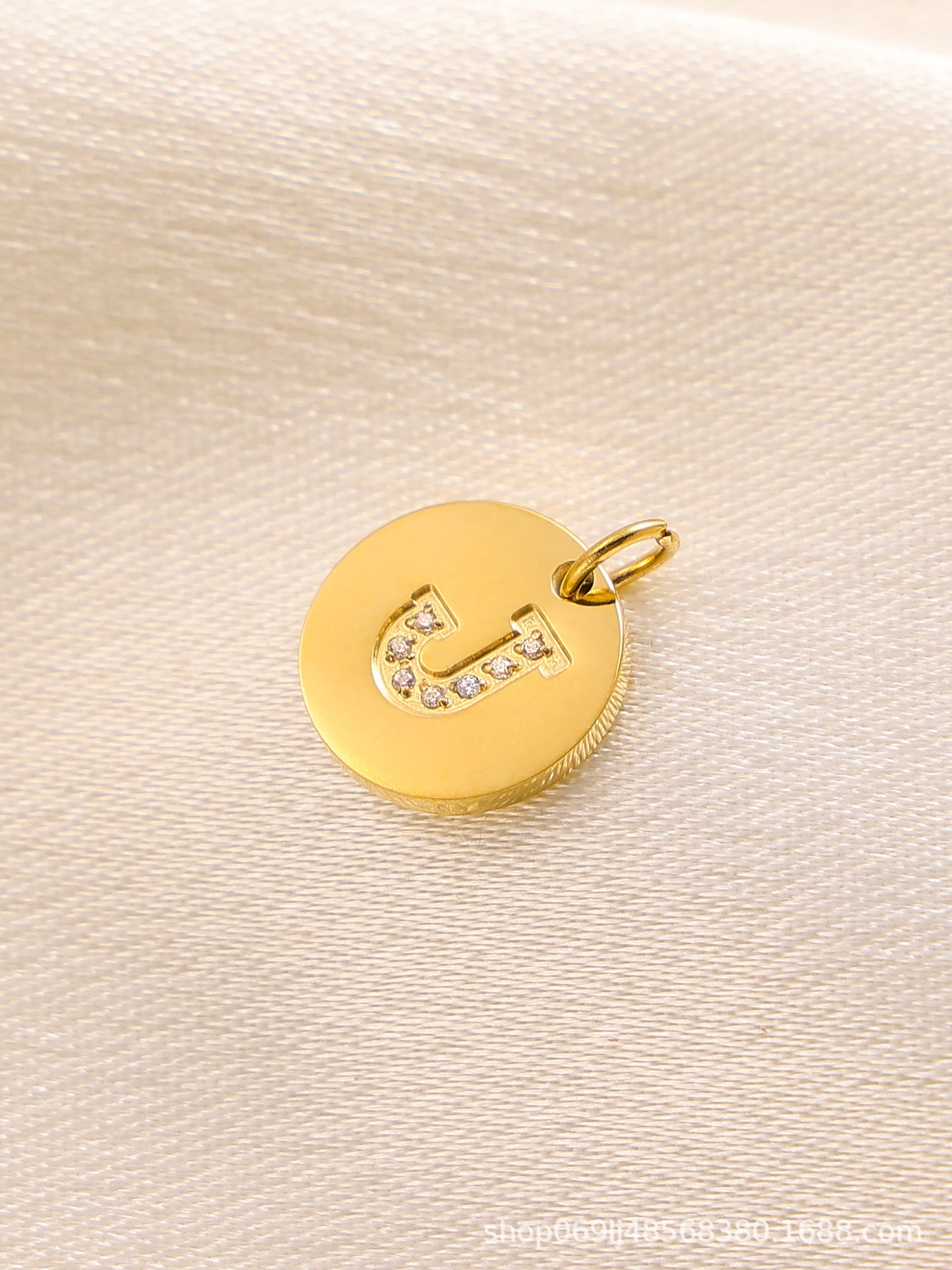 Wholesale  14K Round Brand Diamond Letter  Stainless Steel Pendant