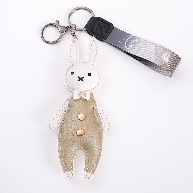 Wholesale Chic Pastoral Leather Rabbit Bow Keychain Bag Charm Sky Blue Boutique Resale