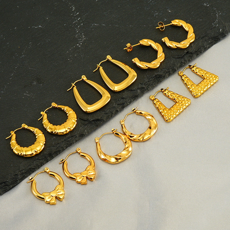 Wholesale Stainless steel Golden Bow Retro Twist Earrings