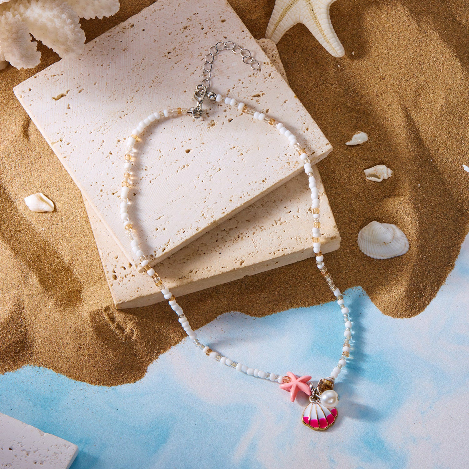 Wholesale  Summer Small Fresh Shell Starfish Conch Rice Bead Necklace