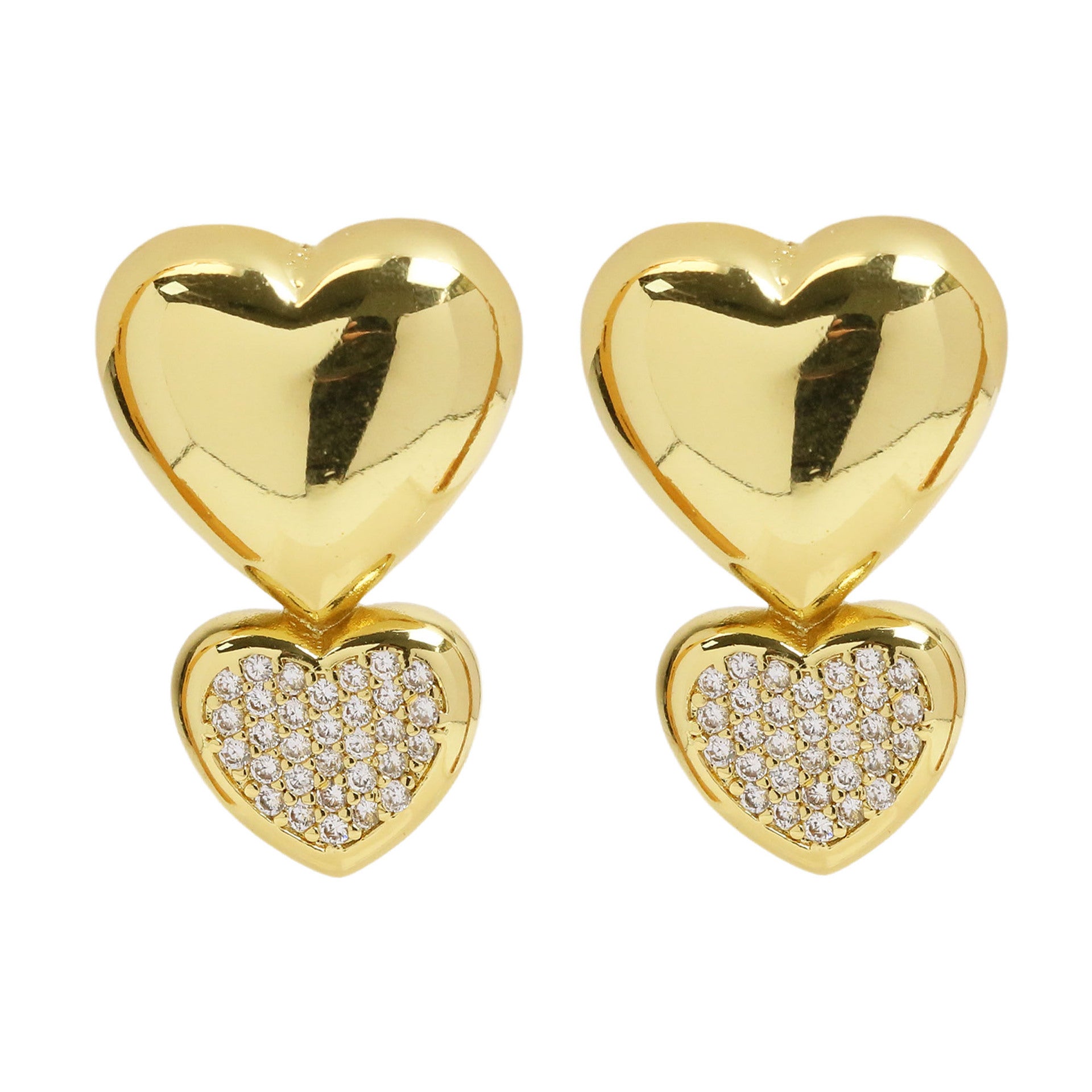 Wholesale 18k gold brass zircon smooth heart shaped earrings