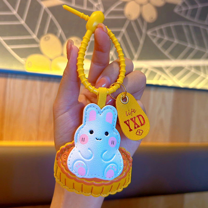 Wholesale Mid Autumn Rabbit Mooncake Leather Keychain Bag Charm Fashion Accessory Gift For Couples