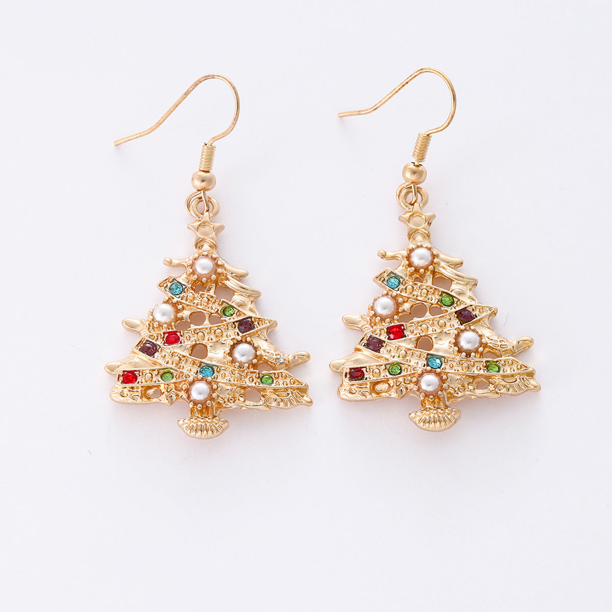 Wholesale Christmas Tree Pearl Color Diamond Earrings