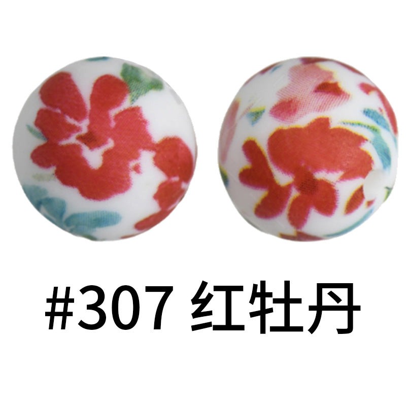 Wholesale 50pcs 15mm Red Peony Silicone Round Beads DIY Bead Accessories ACC-BDS-HeSheng005