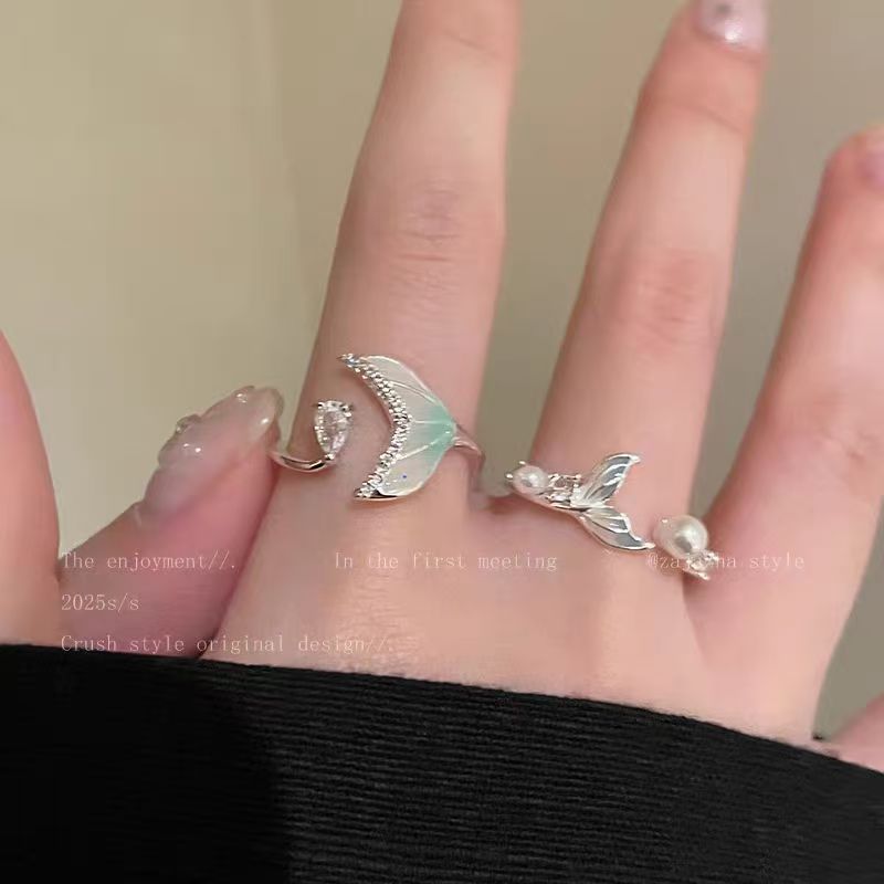 Wholesale Gradient Fishtail Zircon Open Ring Silver Tone Dark Chic Women S Fashion Jewelry Everyday Wear Gift