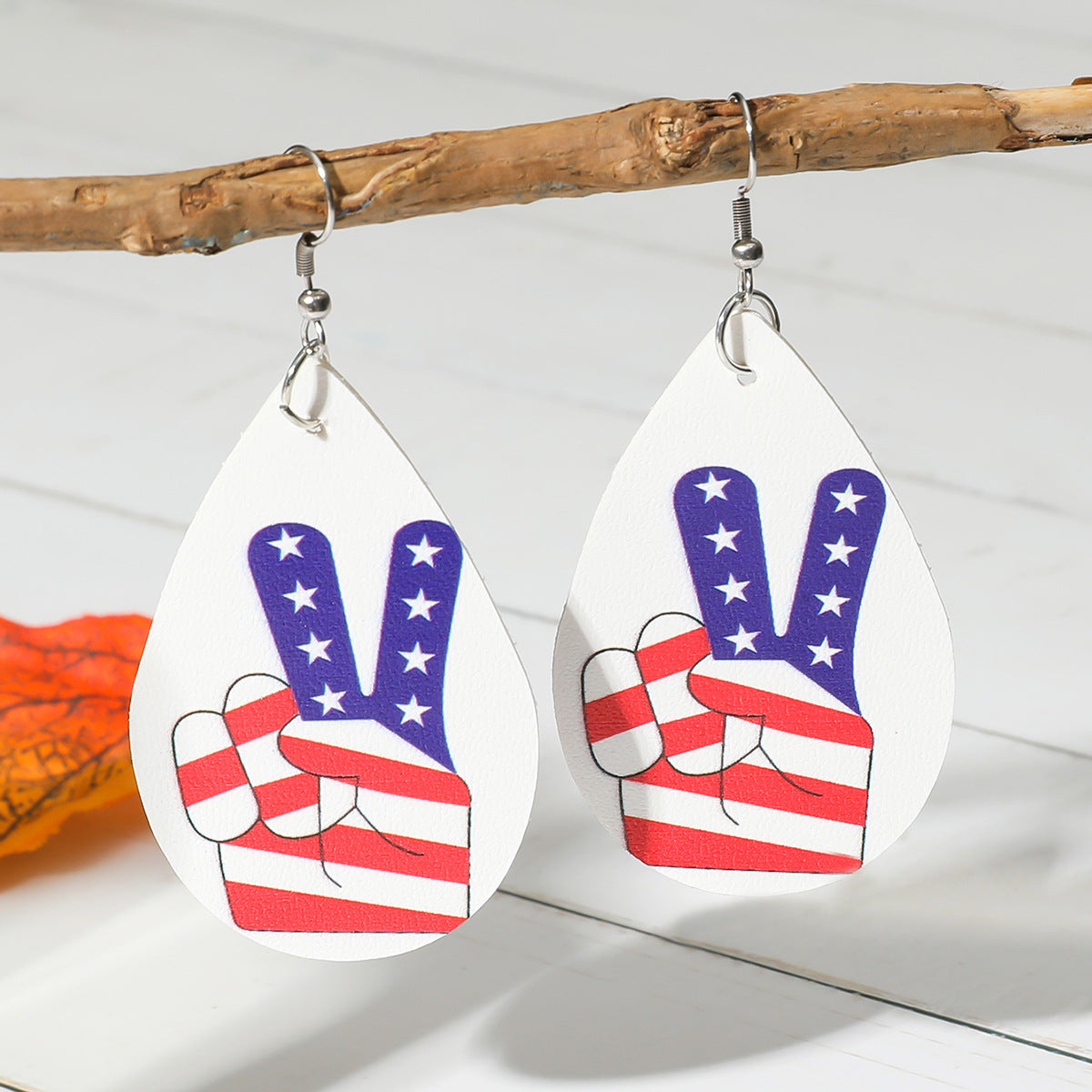 Wholesale American flag  Independence Day PU leather earrings