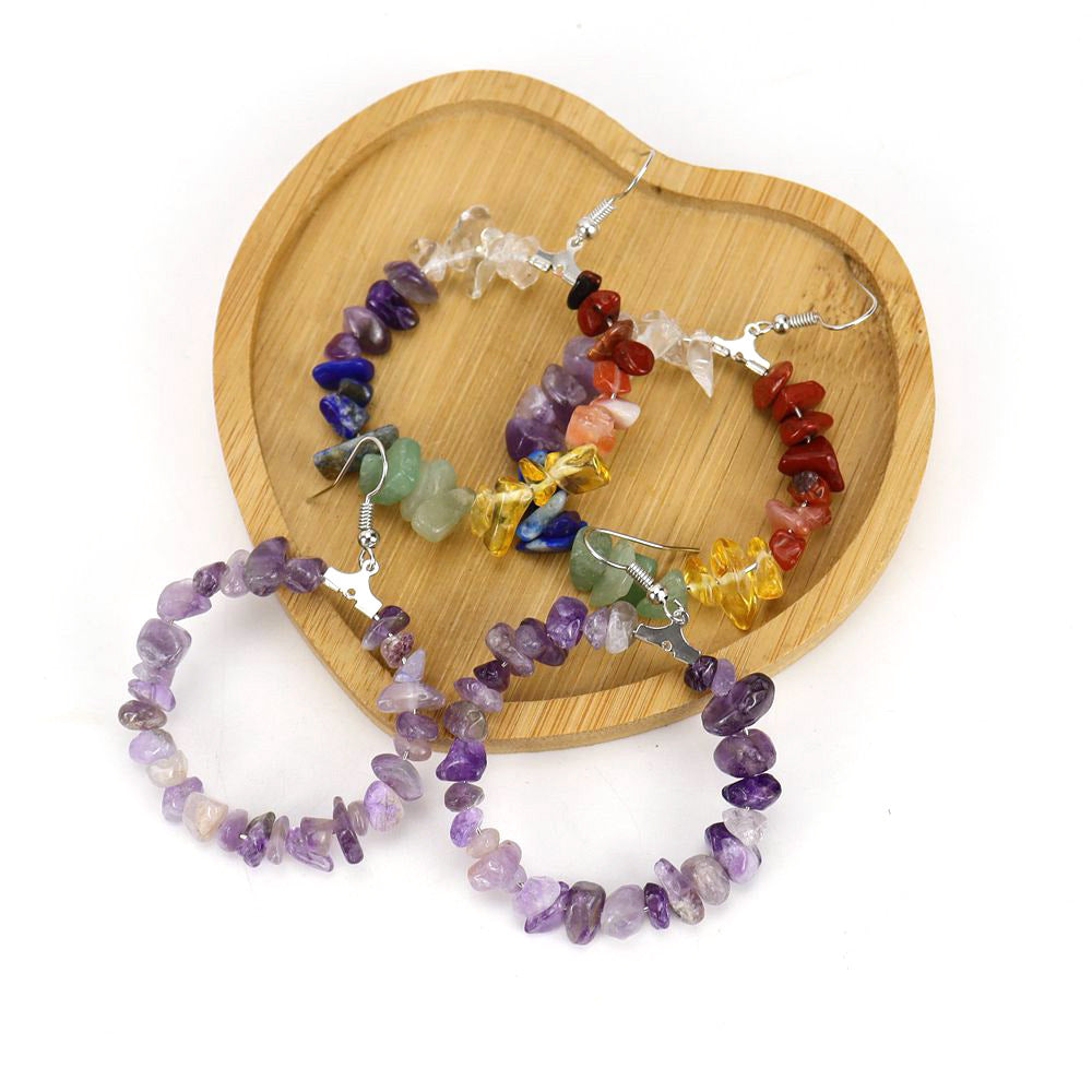 Wholesale Colorful Crystal Natural Stone Geometric Irregular Gravel Beaded Earrings ACC-ES-HanX014