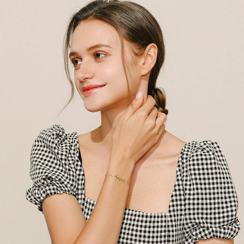 Wholesale S925 Silver Green Leaves and Branches Bracelet ACC-BT-MoDian001