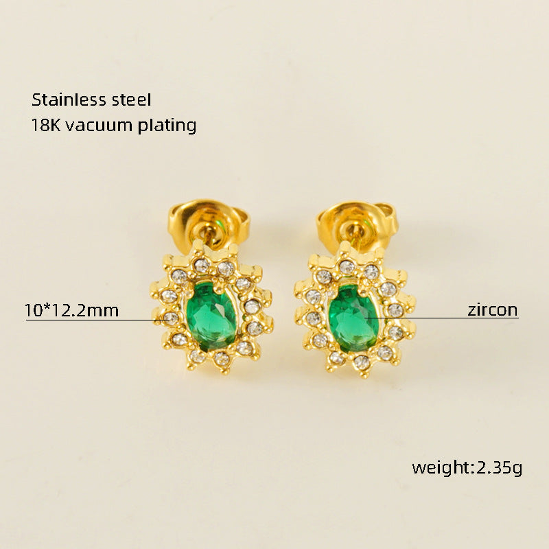 Wholesale Titanium steel multi-color zircon diamond stud earrings