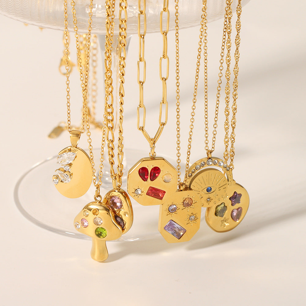 Wholesale colorful geometric zircon pendant stainless steel plated 18K gold necklace