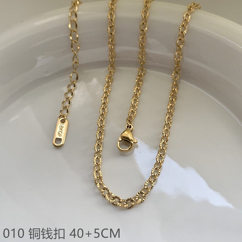 Wholesale Cross chain box chain snake bone chain titanium steel plated 24k golden sunflower clavicle chain
