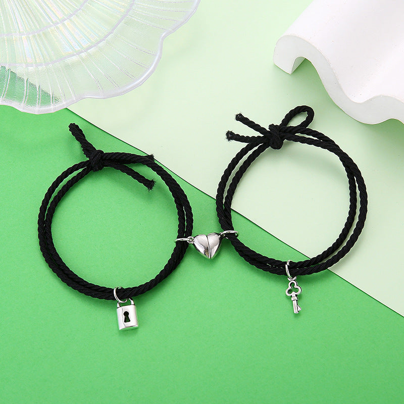 Wholesale  simple rubber band rope love oath key lock couple bracelet