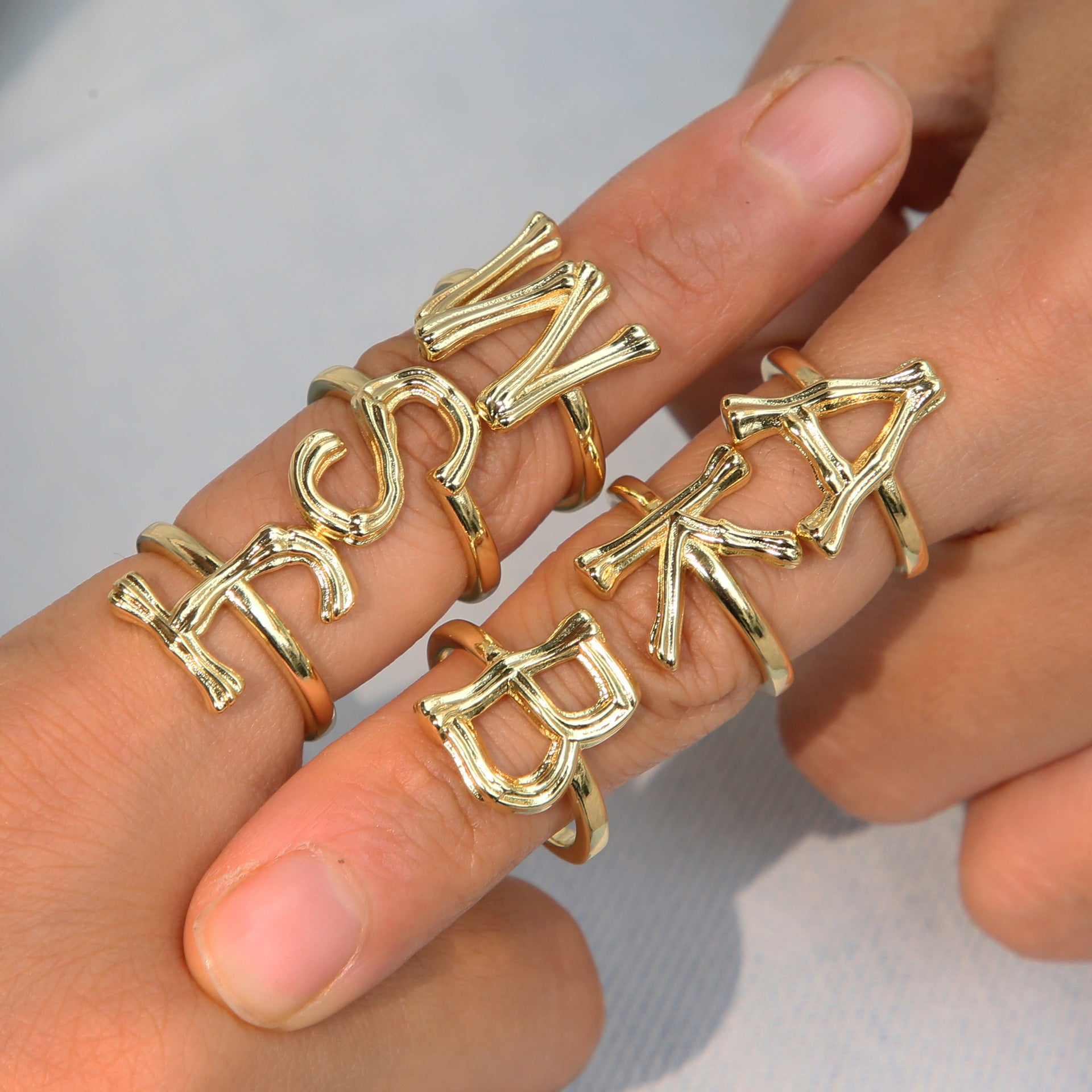 Wholesale  Golden Bamboo Bamboo Simple 26 English Letters Open Ring