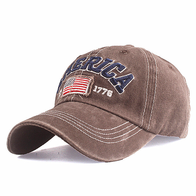 Wholesale washed baseball cap 3D embroidery AMERICA patch peaked cap flag casual hat