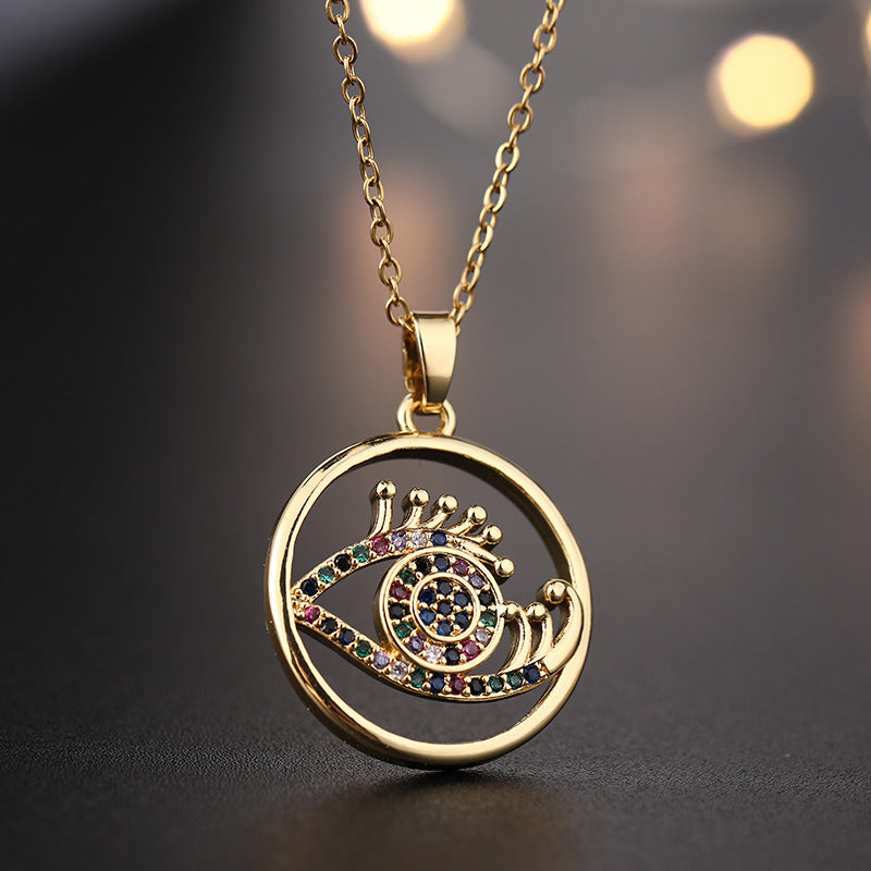 Wholesale Chic Demon Eye Pendant Necklace Copper Electroplated O Shaped Chain Stylish Jewelry Accessory For Boutique Resale