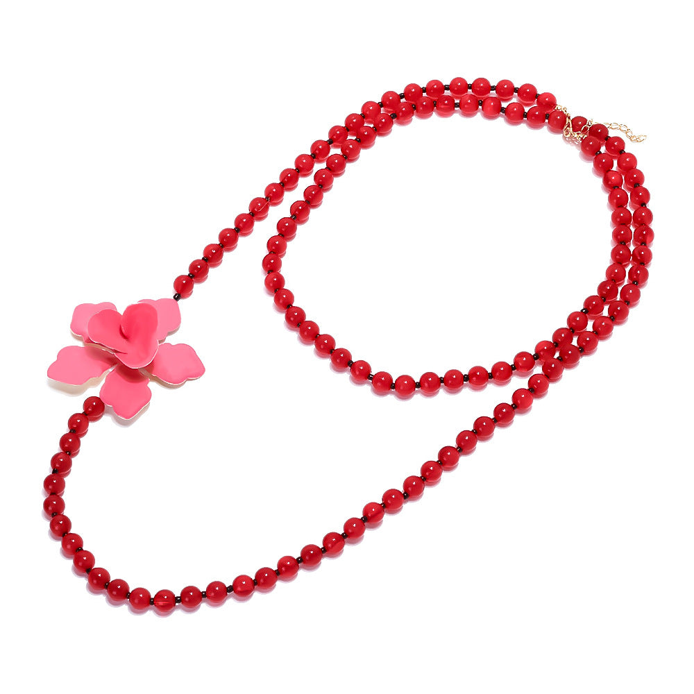 Wholesale Exaggerated Beads Dripping Oil Large Flower Pendant Necklace