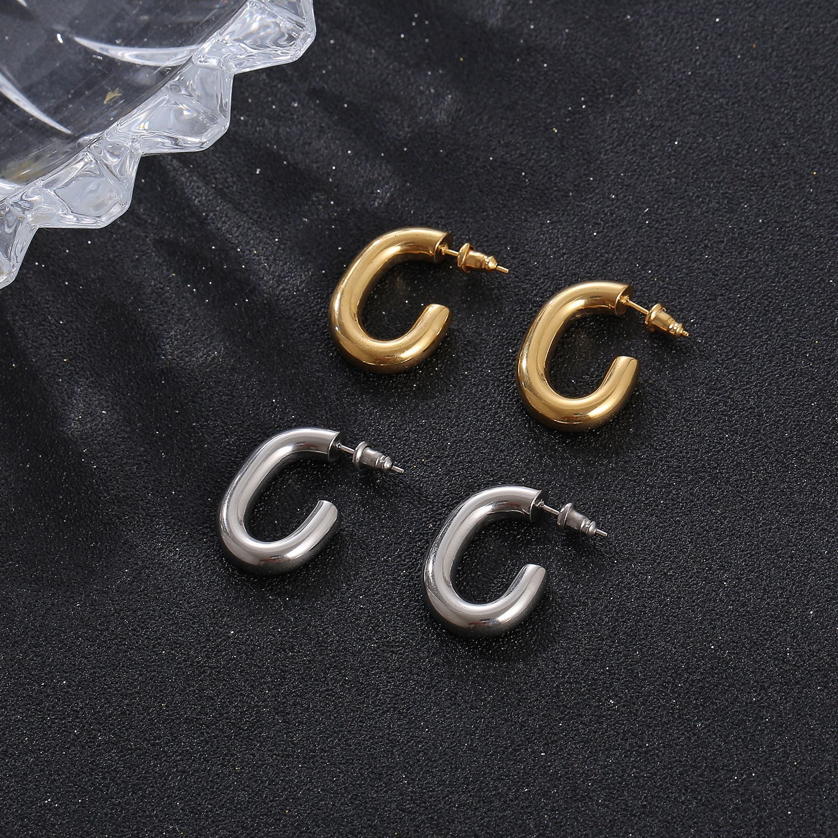 Wholesale Stainless Steel Geometric C Shape 18K Gold Plated Earrings ACC-ES-MuShan016