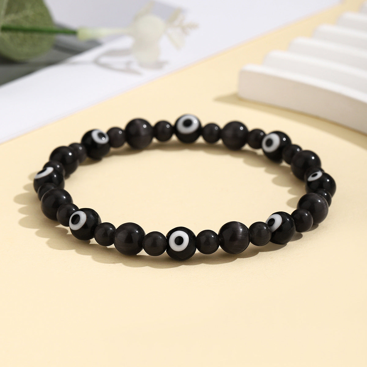 Wholesale Unisex Evil Eye Cat Eye Glass Bead Bracelet Colorful Elastic Stretch Bangle Handmade Jewelry Gift