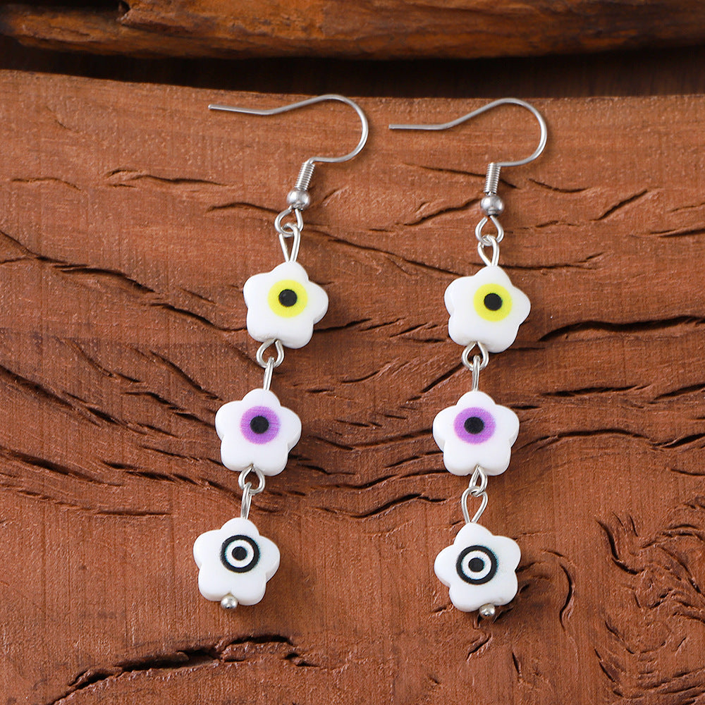 Wholesale Retro Evil Eye Tassel Flower Earrings Zinc Alloy Boutique Resale Jewelry Accessory