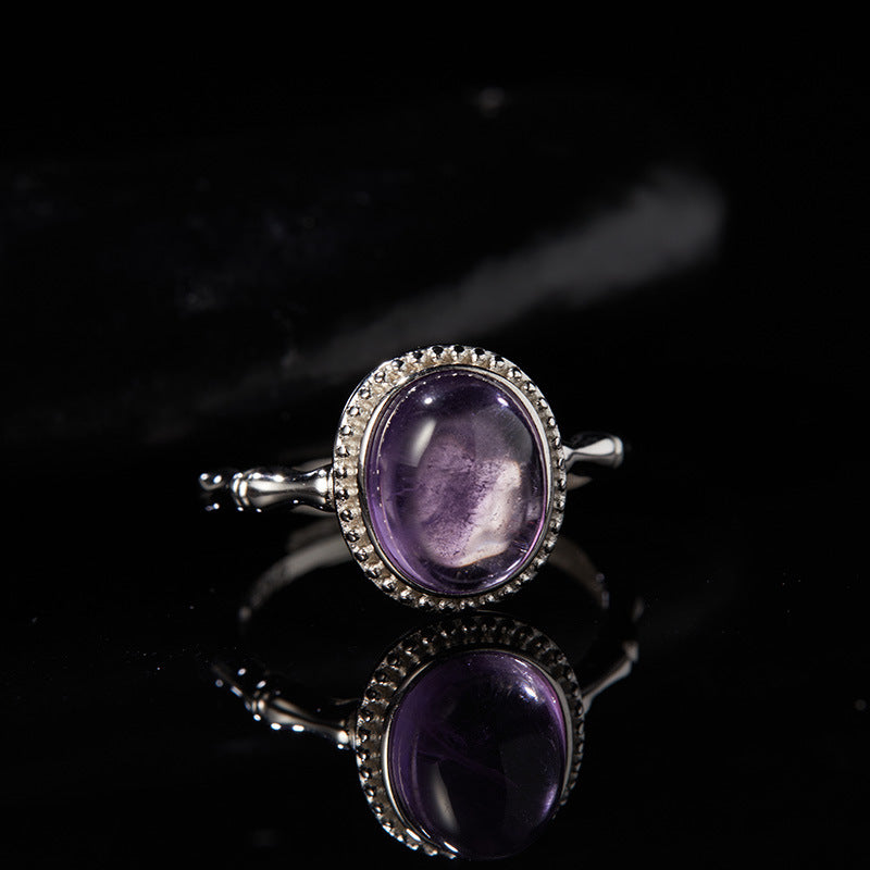 Wholesale S925 sterling silver natural amethyst adjustable ring