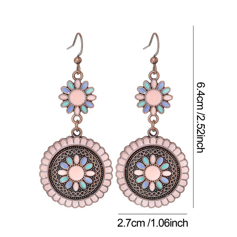 Wholesale Retro Sunflower Oil Drip Earrings - Zinc Alloy Jewelry Accessory for Party