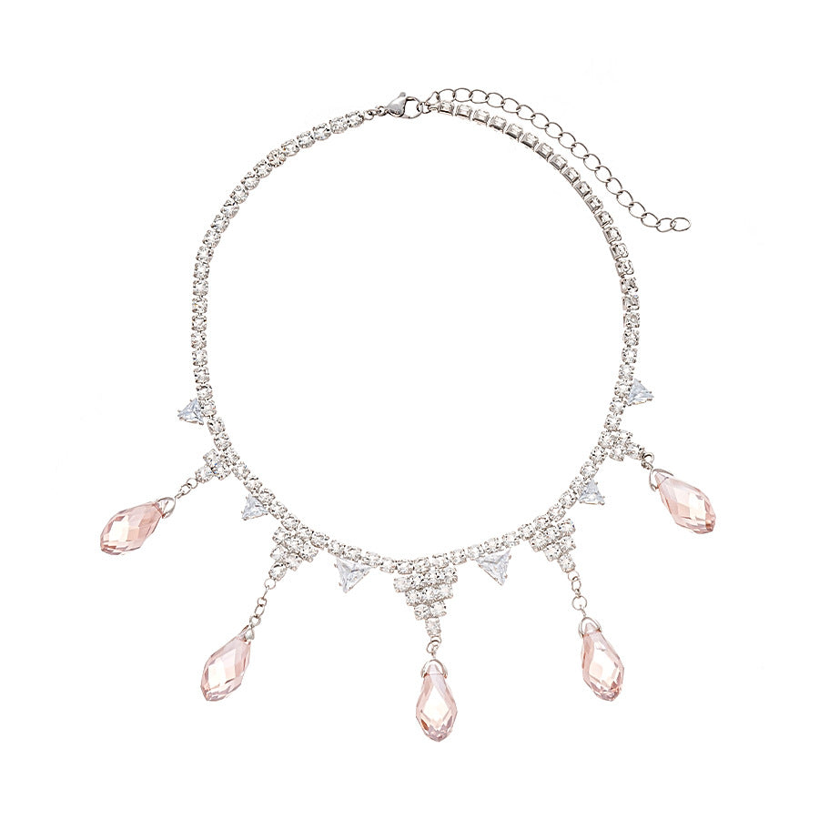 Wholesale Light luxury style diamond zircon glass bead water drop necklace