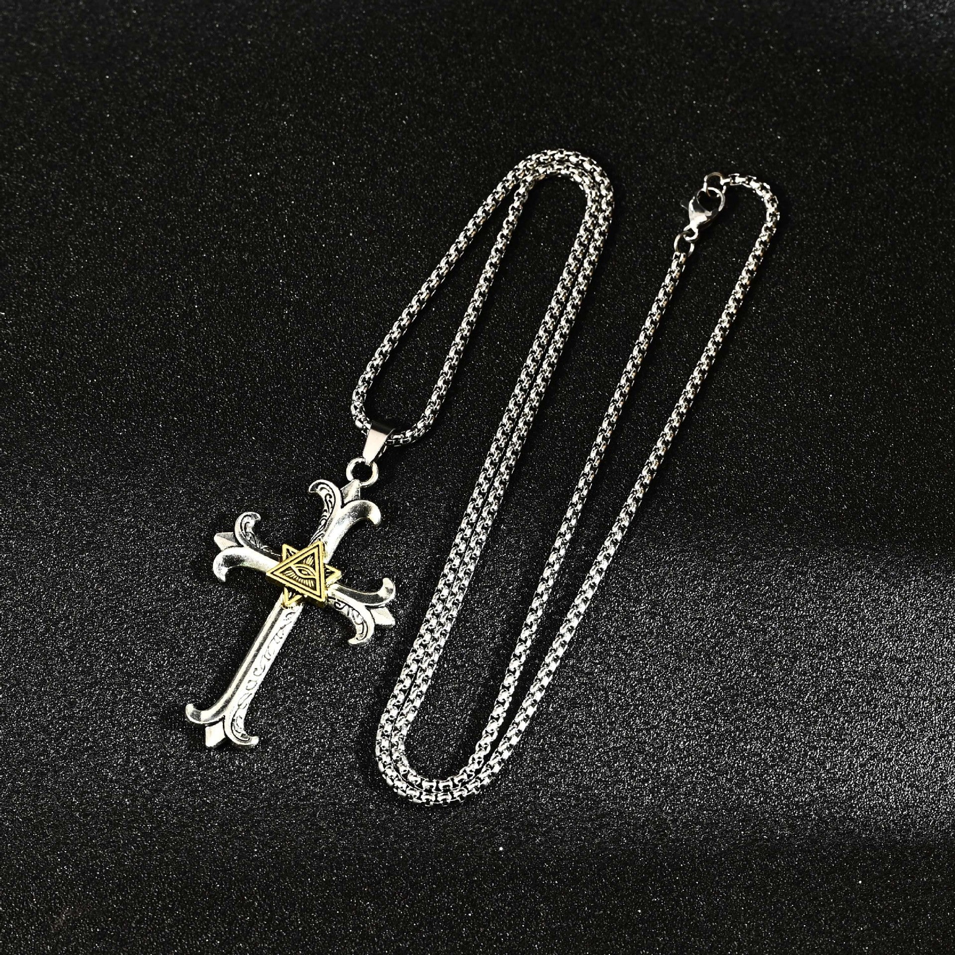 Wholesale Zinc Alloy Hip Hop Cross Pendant Necklace Men S Eye Of God Antique Style Jewelry