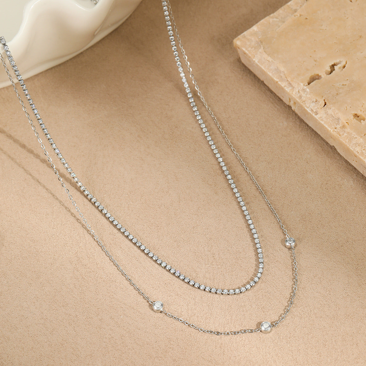 Wholesale  zircon stainless steel stacked necklace