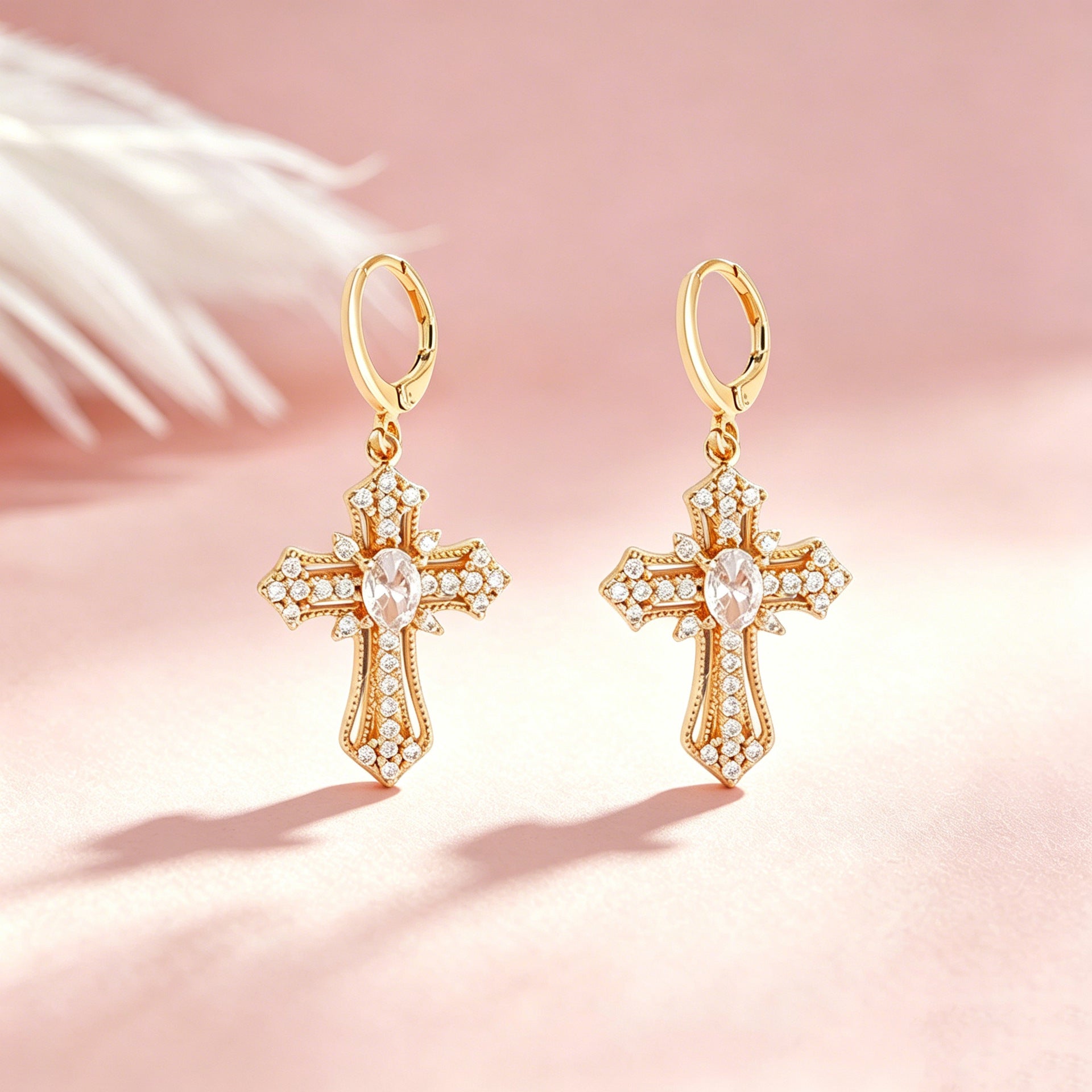 Wholesale Vintage Cross Pendant Necklace And Earring Jewelry Set With Rhinestone Details Fashion Jewelry Accessory For Party Wear And Gift