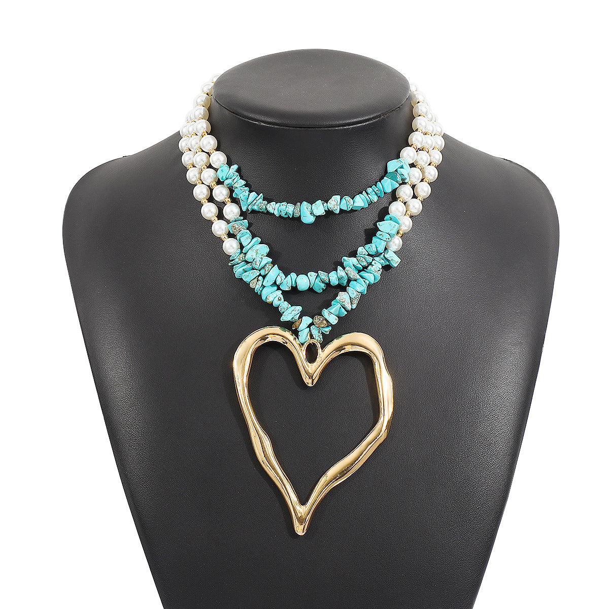 Wholesale Bohemian Multi-layer Love Beaded Necklace Spring and Summer Overlapping Pearl Turquoise Necklace
