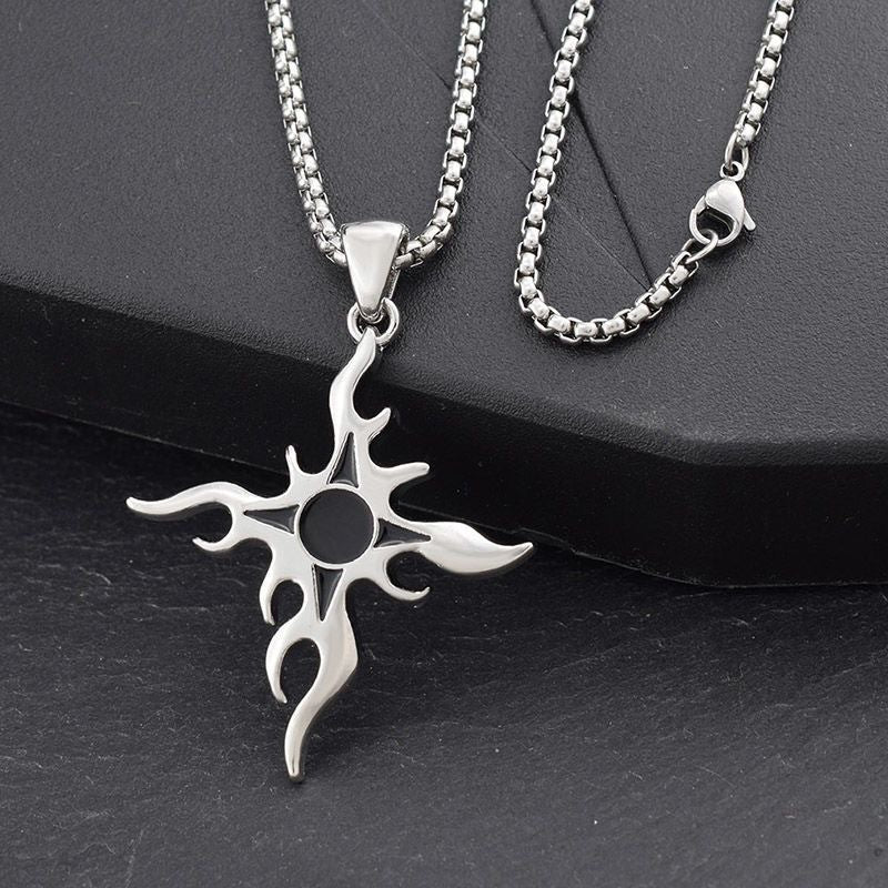 Wholesale Stainless Steel Hip Hop Flame Cross Pendant Necklace for Men