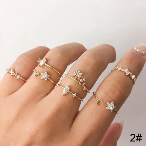 Wholesale Star,  Moon,  Heart,  Leaf,  Geometric 10-Piece Ring Set