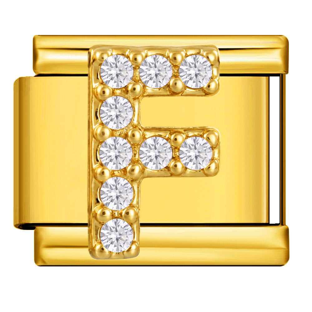 Wholesale Fashion Italian Style DIY Letter Modular Bracelet Stainless Steel Gold Tone Rhinestone Jewelry Accessory For Boutique Resale