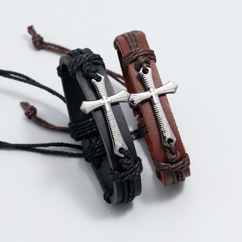 Wholesale Retro Handmade Leather Braided Bracelet Black Unisex Fashion Accessory for Boutique Resale