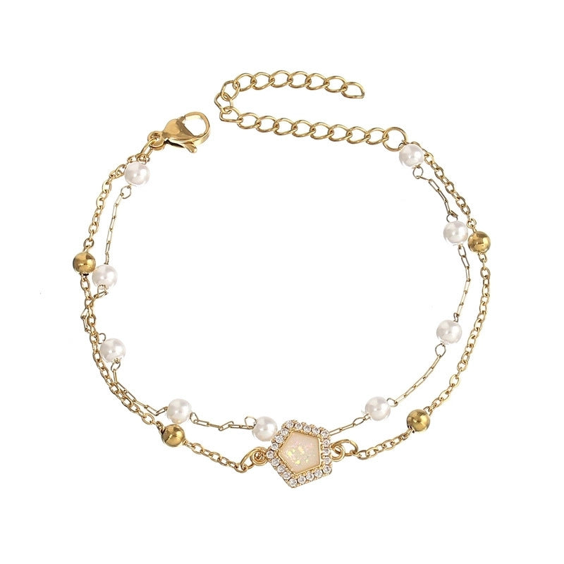 Wholesale heart-shaped stainless steel simple double chain adjustable ladies bracelet