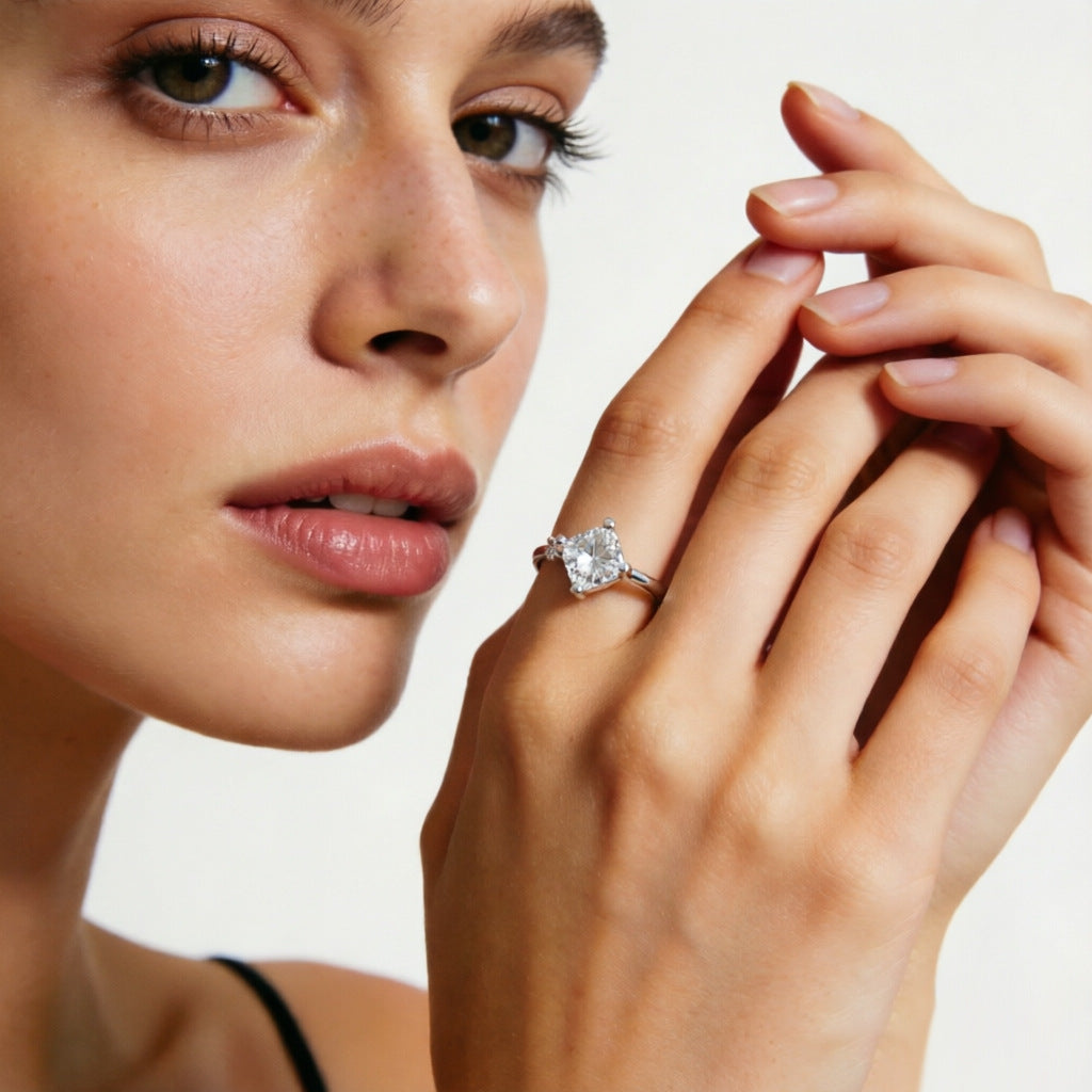 Wholesale S925 Silver 5A Zircon Square Ring Women S Simple Four Prong Design White Gold Tone Jewelry Accessory For Gift Or Boutique Resale