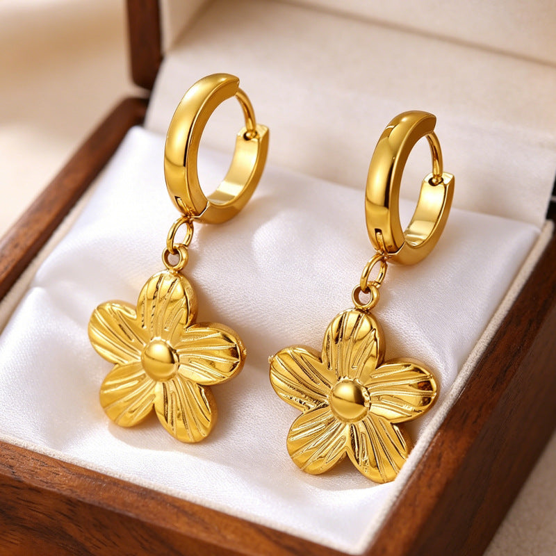 Wholesale 304 Stainless Steel Vacuum Plated Flower Earrings Fashion Jewelry Accessory for Women