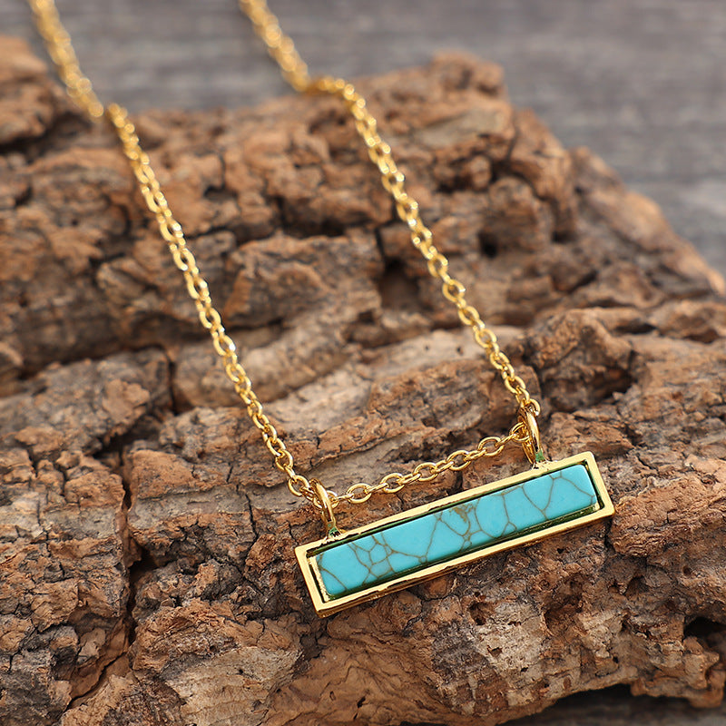 Wholesale  turquoise clavicle chain pendant  square necklace