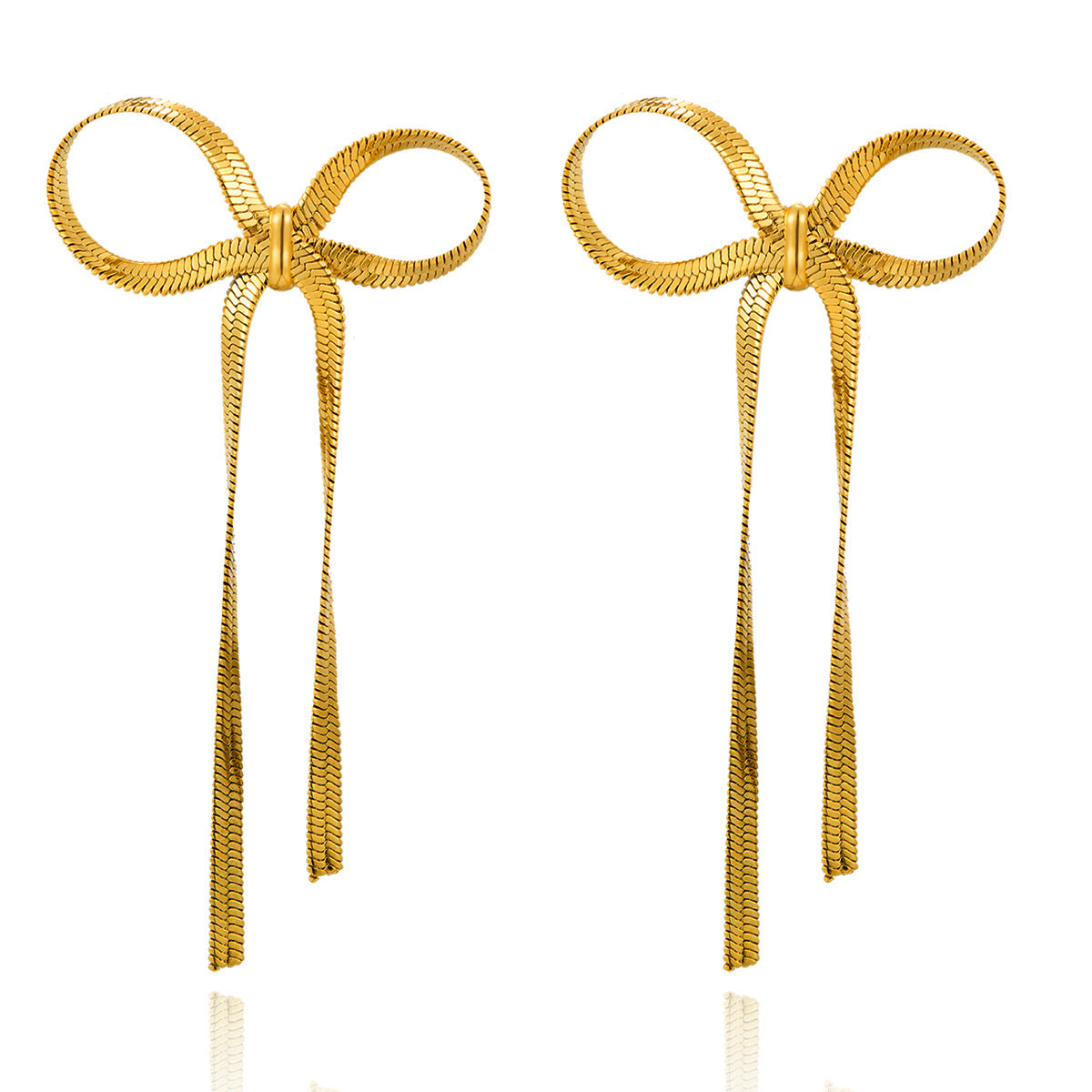 Wholesale Stainless Steel Earrings Tassel Snake Bone Chain Bow Earrings ACC-ES-Hongx001