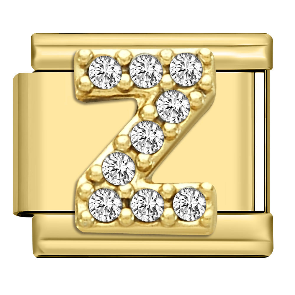Wholesale Stainless Steel Modular Bracelet with Rhinestones and Gold Letters for Everyday Wear Jewelry Accessory